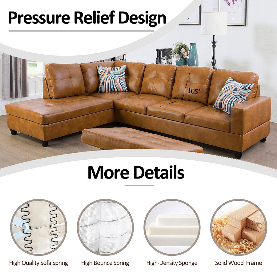 Ginger Faux Leather Sectional Couch With Storage Ottoman