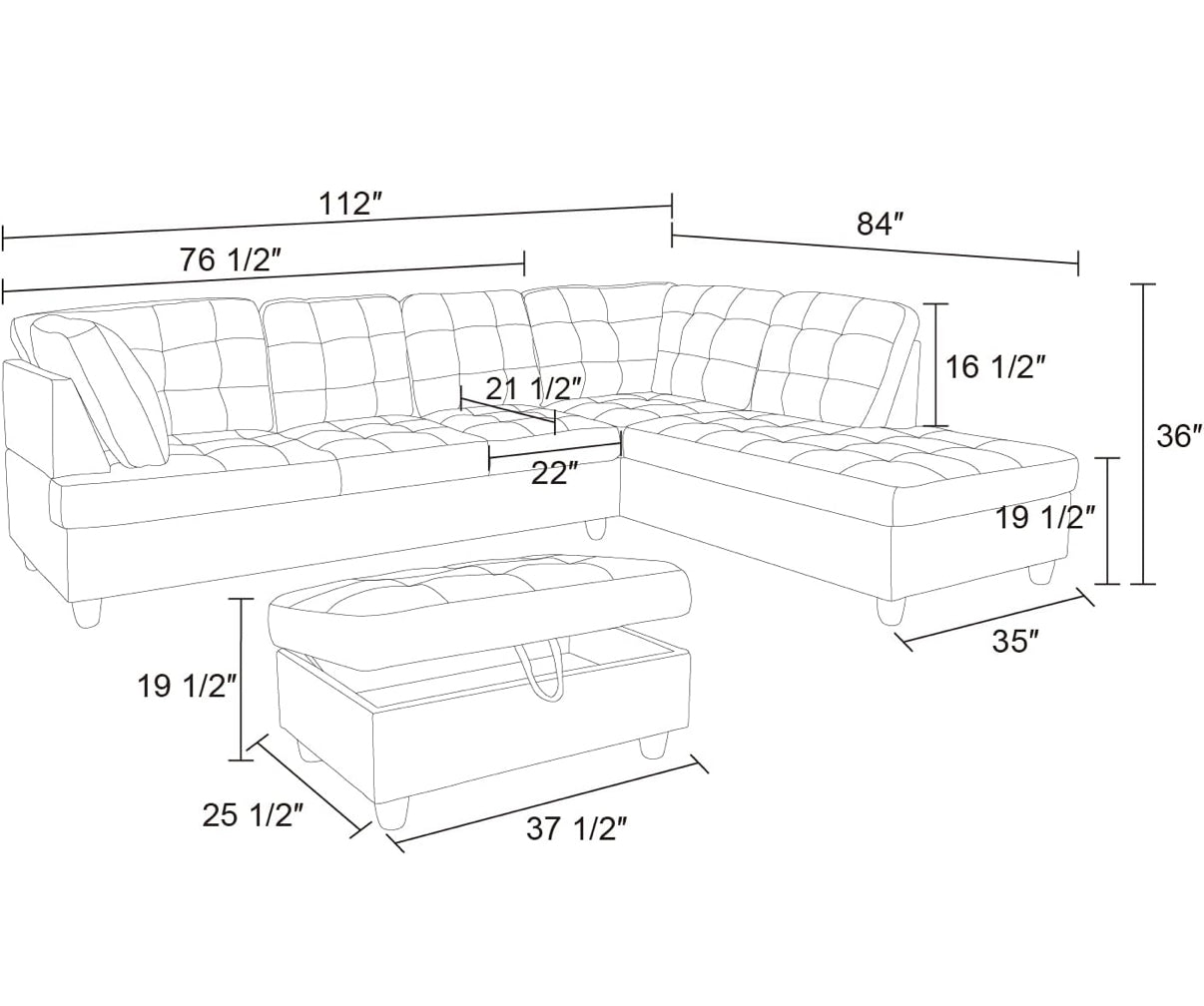 Brown L Shape Sectional Couch With Ottoman