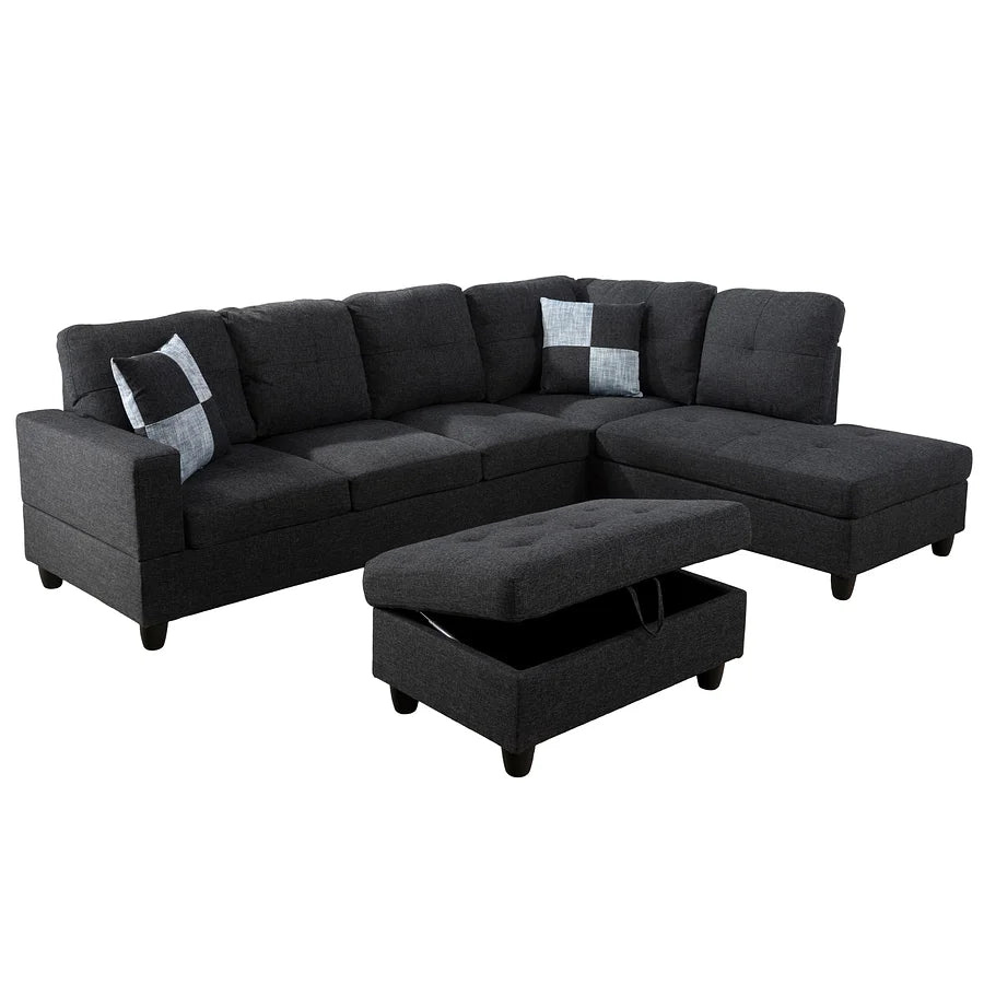 Dark Gray Sectional Couch and Storage Ottoman