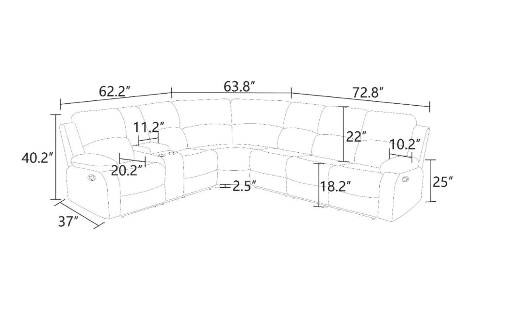 Recliner Sectional Sofa, 5 Seat L-Shaped Manual Reclining Sofa, 3 Piece Sofa Couch For Home Theater