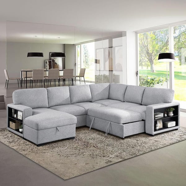 Gray Sectional Couch With Storage Space