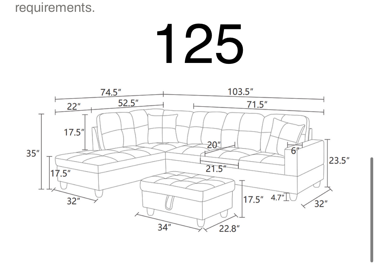 Dark Gray Sectional Couch and Storage Ottoman