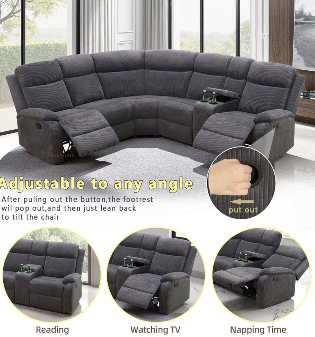 Gray Corduroy Fabric Sectional Couch