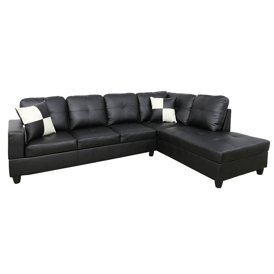 Black Faux Leather Sectional Couch With Ottoman