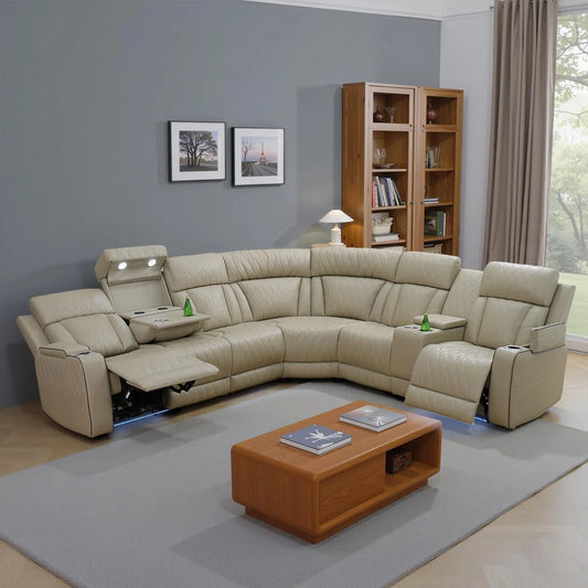Beige Power Recliner Sectional Couch