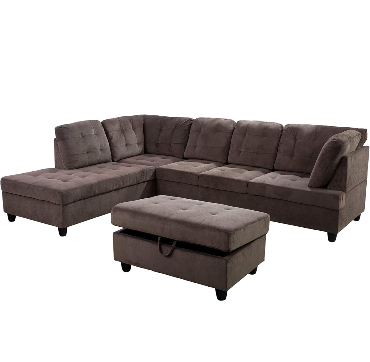Brown L Shape Sectional Couch With Ottoman