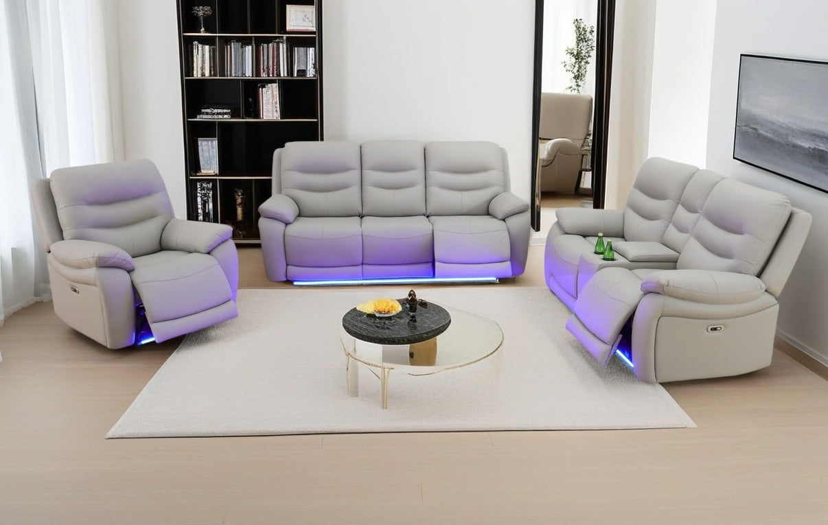 Breathing Leather Power Reclining Living Room Sofa Set 3 Pieces