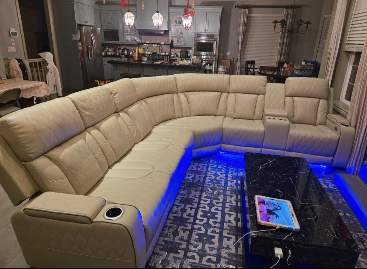 Beige Power Recliner Sectional Couch
