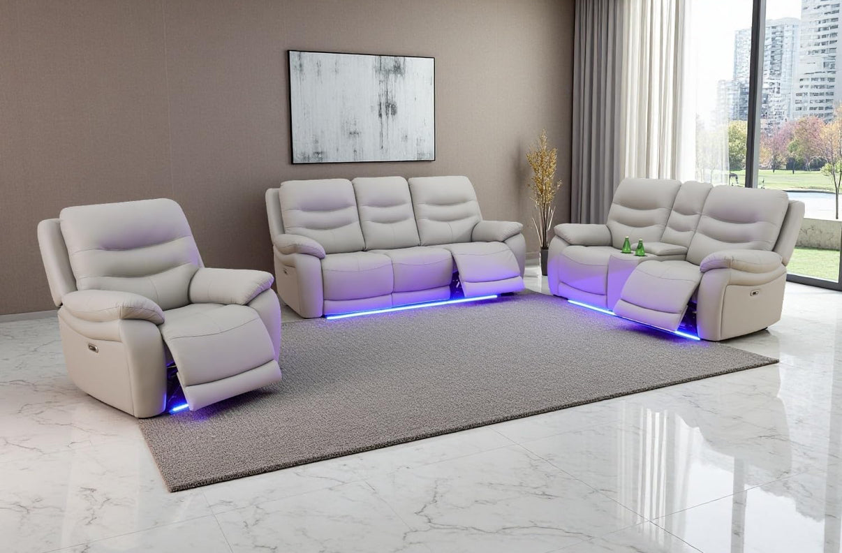 Breathing Leather Power Reclining Living Room Sofa Set 3 Pieces