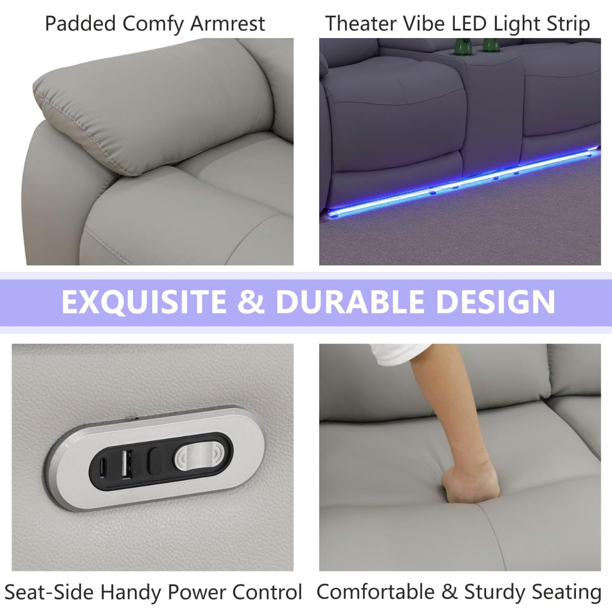 Breathing Leather Power Reclining Living Room Sofa Set 3 Pieces