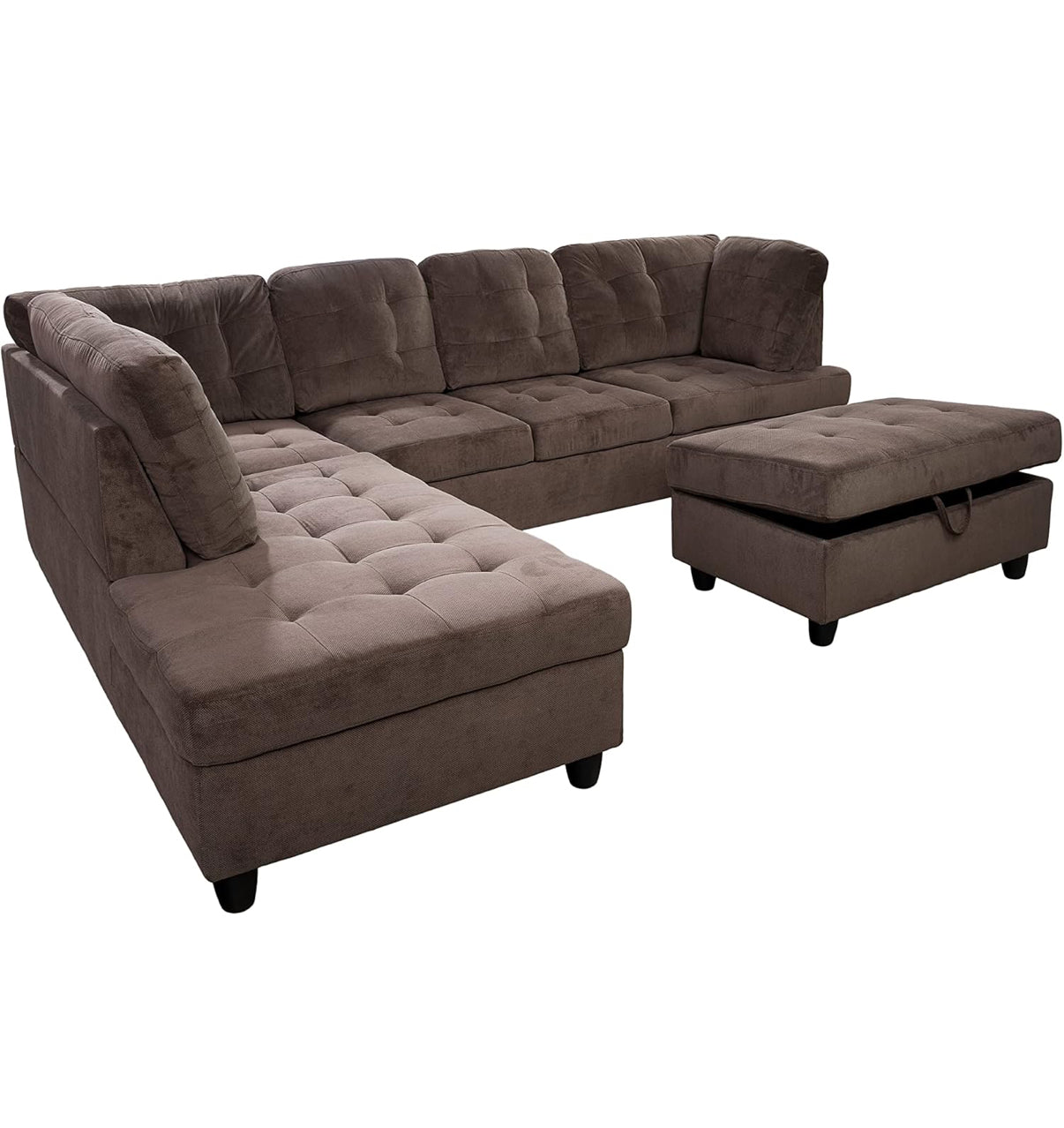 Brown L Shape Sectional Couch With Ottoman