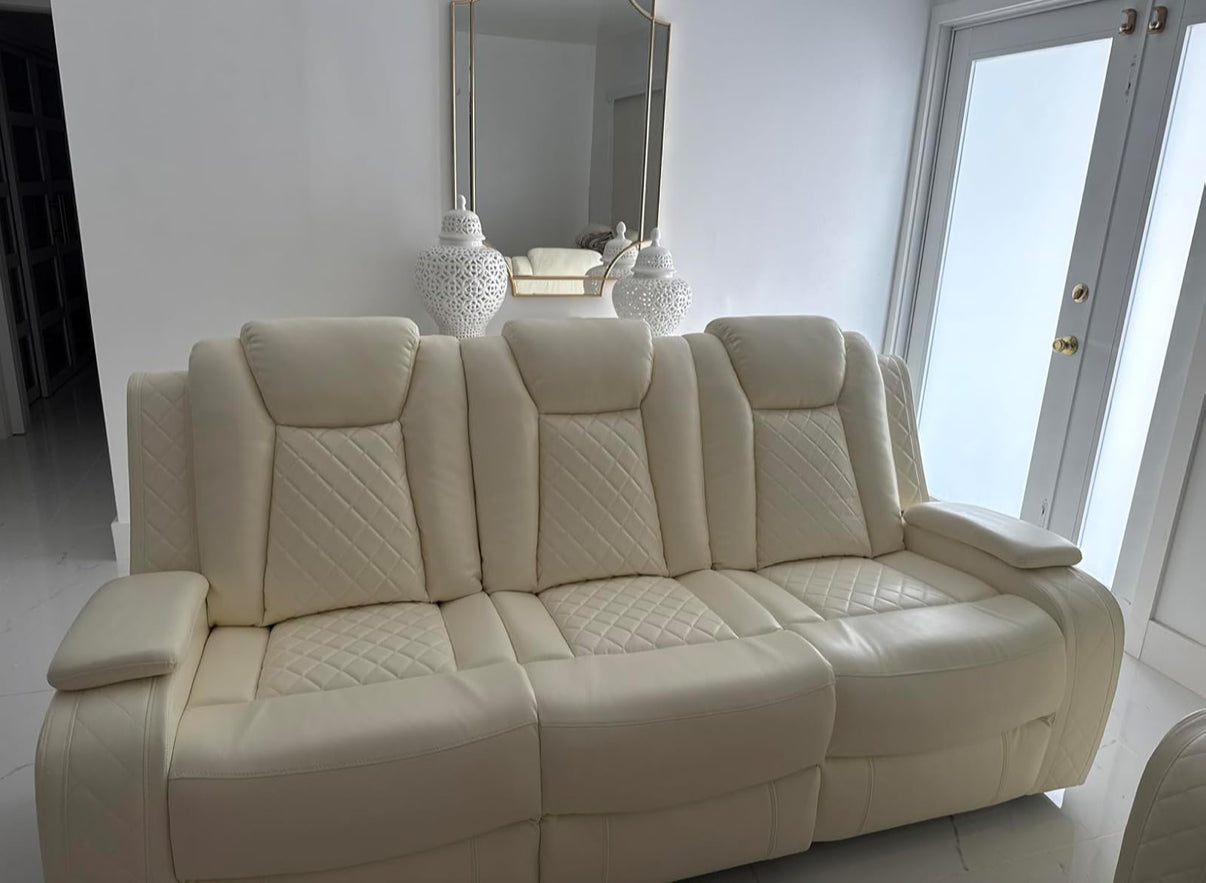 White Power Reclining Couch 3-Pc Set — Sofa • Loveseat • Chair