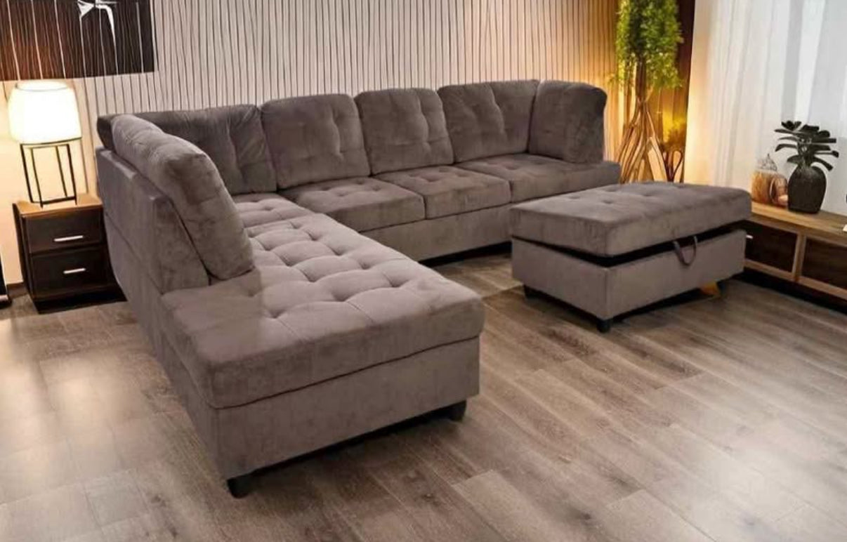 Brown L Shape Sectional Couch With Ottoman
