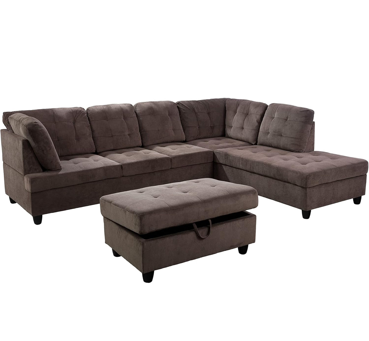 Brown L Shape Sectional Couch With Ottoman