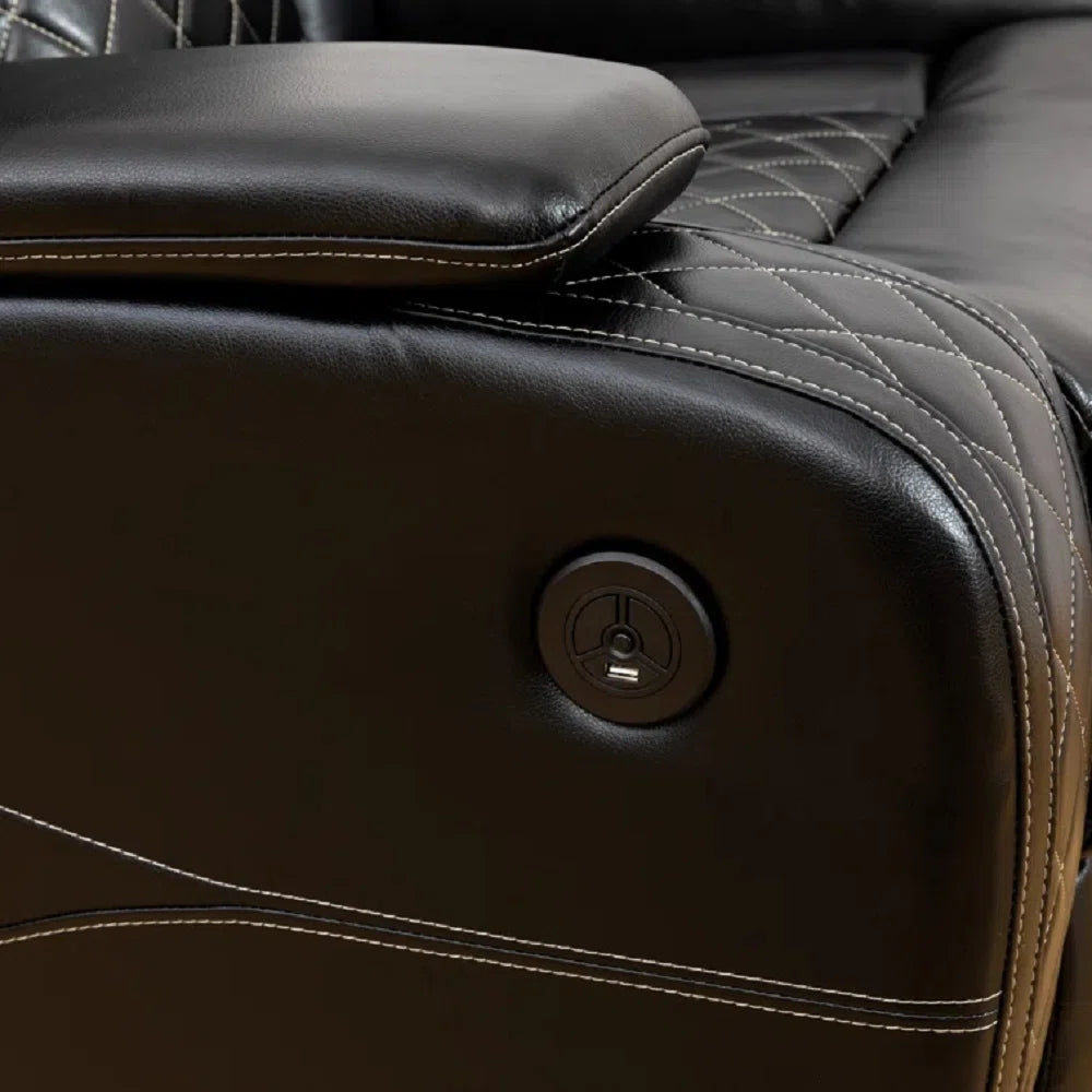 Black Breathing Leather Power Reclining Sofa Set 3 Pieces