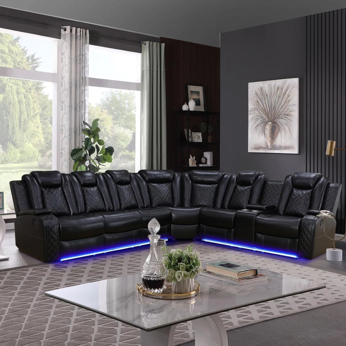 Black Breathing Leather Power Recliner Couch