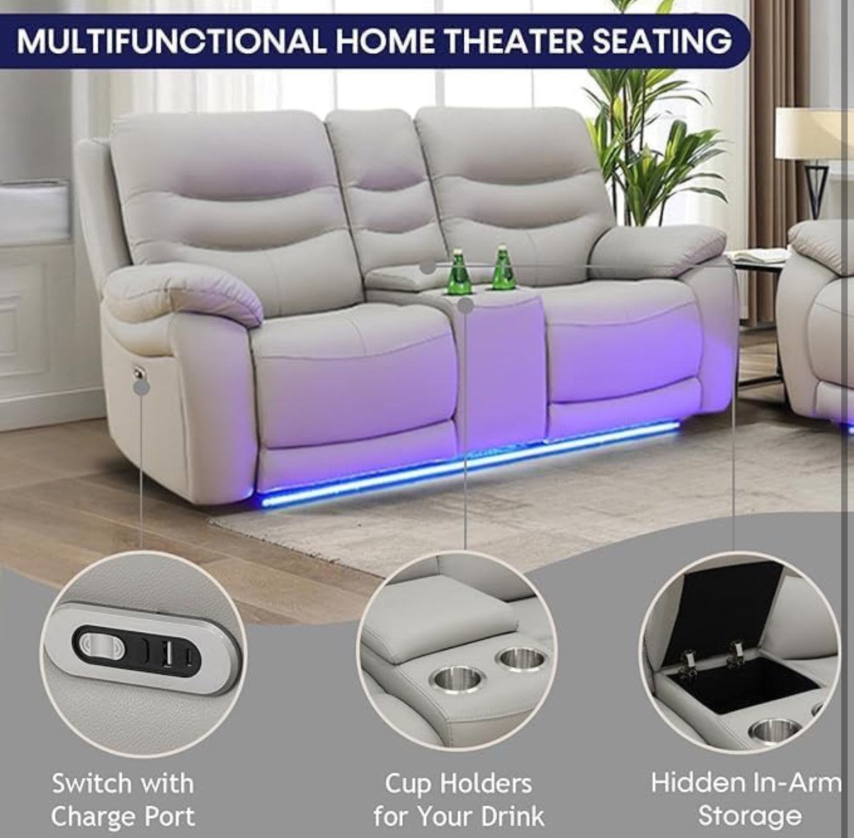 Breathing Leather Power Reclining Living Room Sofa Set 3 Pieces