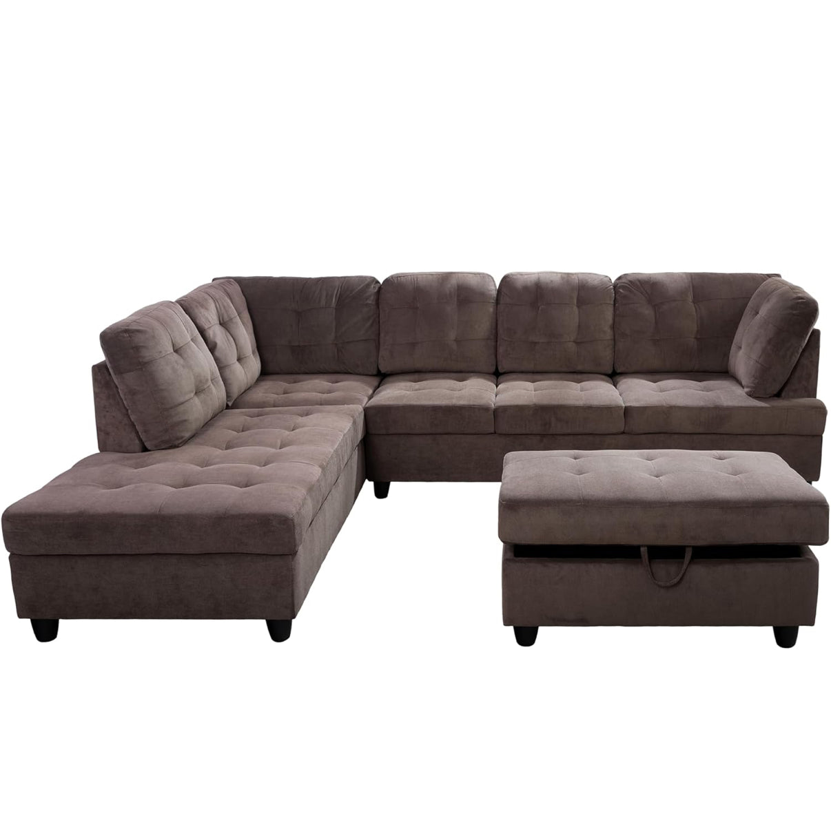 Brown L Shape Sectional Couch With Ottoman