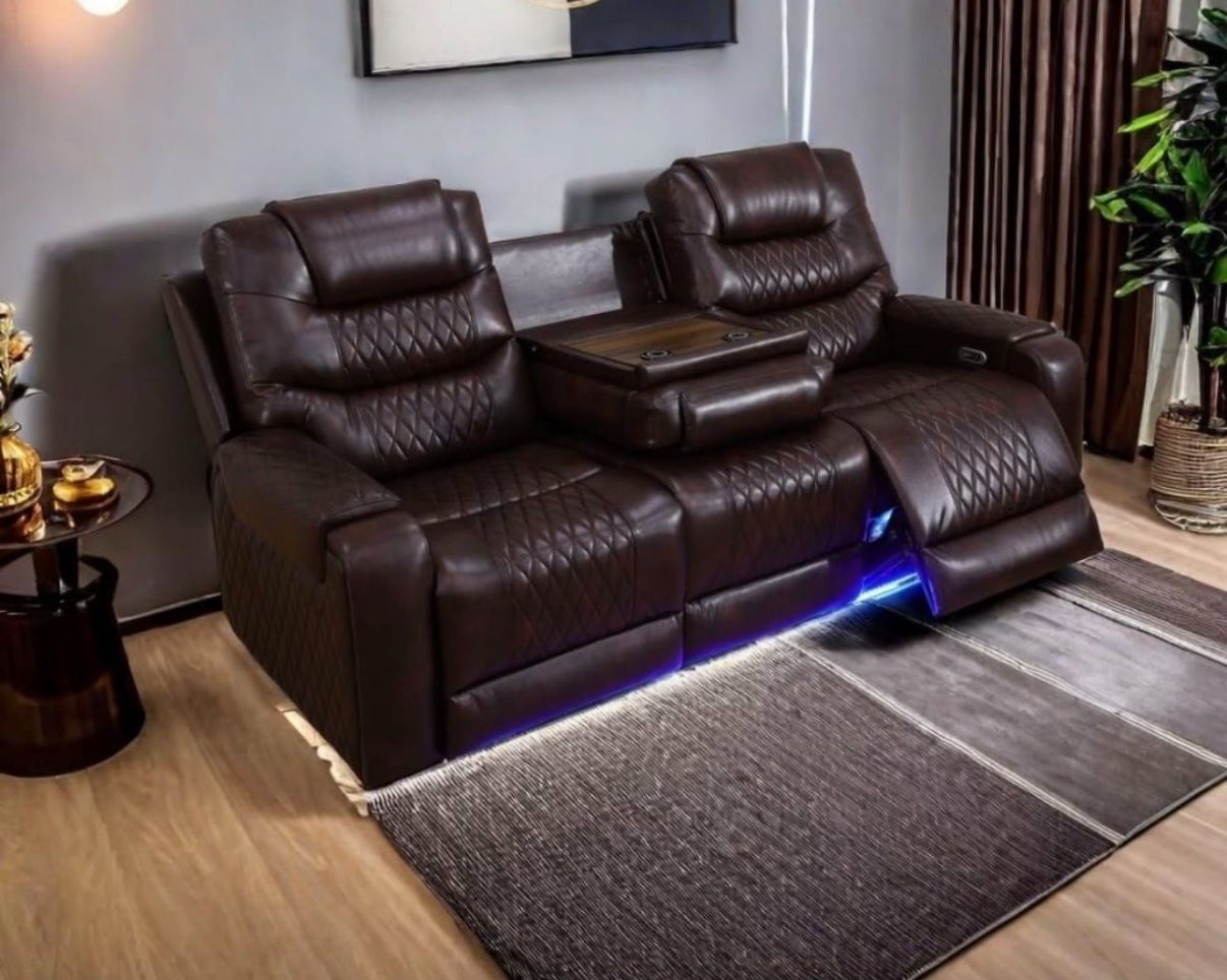 Brown Breathing Leather Power Reclining Couch Set - 3 Pieces