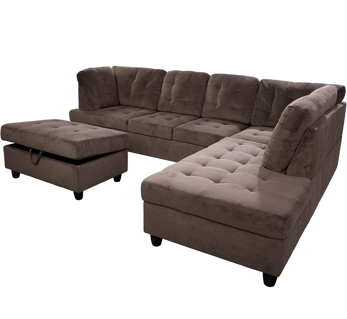 Brown L Shape Sectional Couch With Ottoman