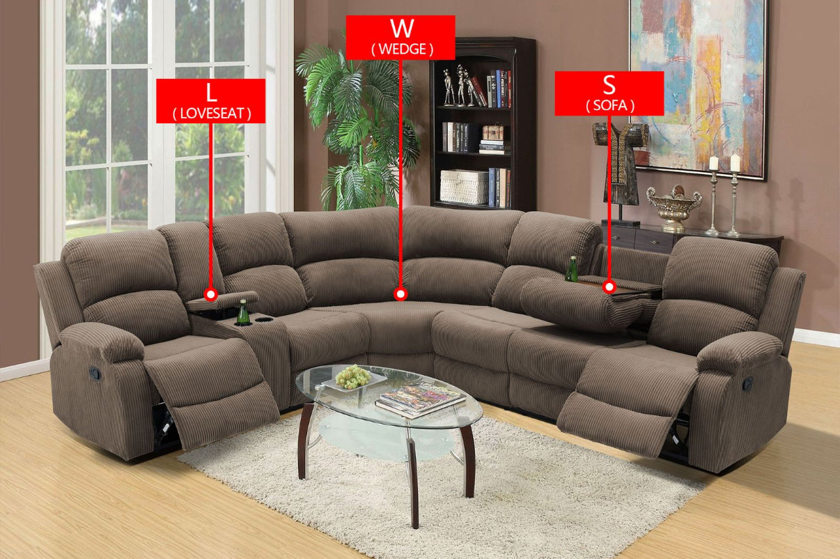 Recliner Sectional Sofa, 5 Seat L-Shaped Manual Reclining Sofa, 3 Piece Sofa Couch For Home Theater