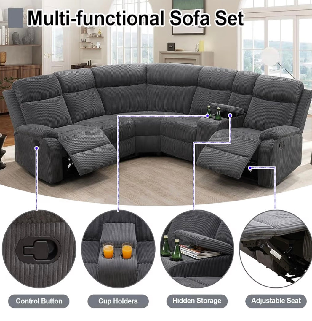 Gray Corduroy Fabric Sectional Couch