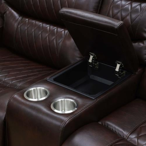 Brown Breathing Leather Power Reclining Couch Set - 3 Pieces