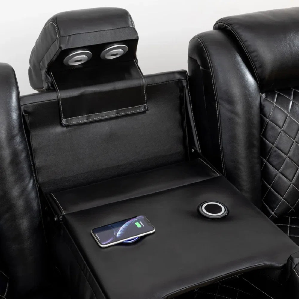 Black Breathing Leather Power Reclining Sofa Set 3 Pieces