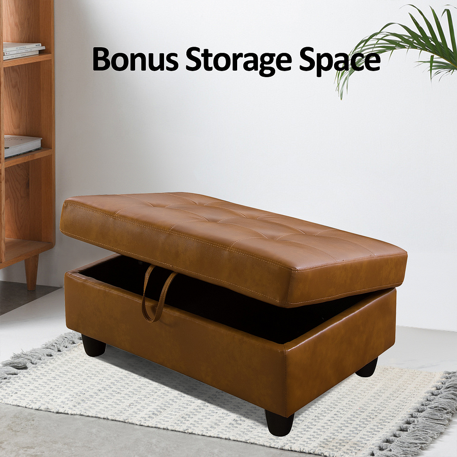 Ginger Faux Leather Sectional Couch With Storage Ottoman