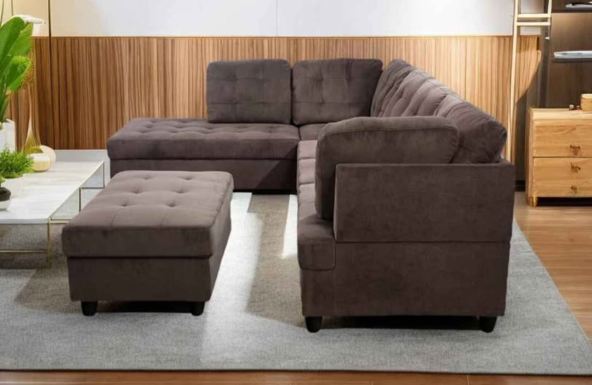 Brown L Shape Sectional Couch With Ottoman