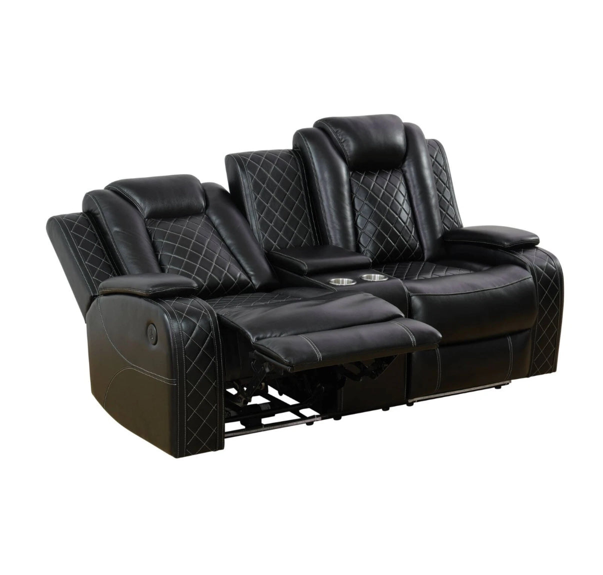 Black Breathing Leather Power Reclining Sofa Set 3 Pieces