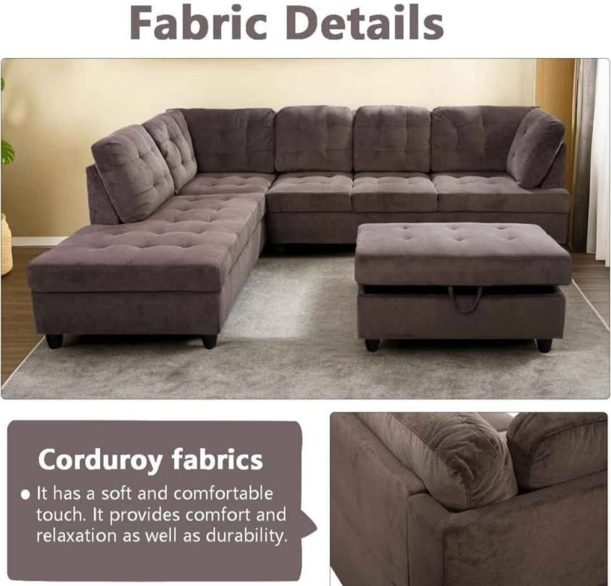 Brown L Shape Sectional Couch With Ottoman