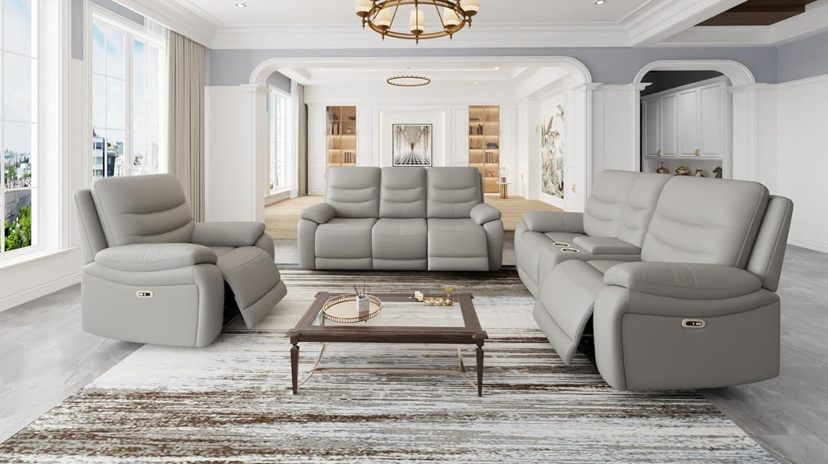 Breathing Leather Power Reclining Living Room Sofa Set 3 Pieces
