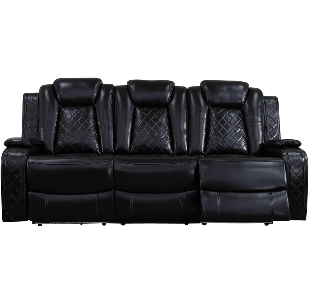 Black Breathing Leather Power Reclining Sofa Set 3 Pieces