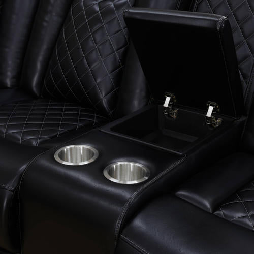 Black Breathing Leather Power Recliner Couch