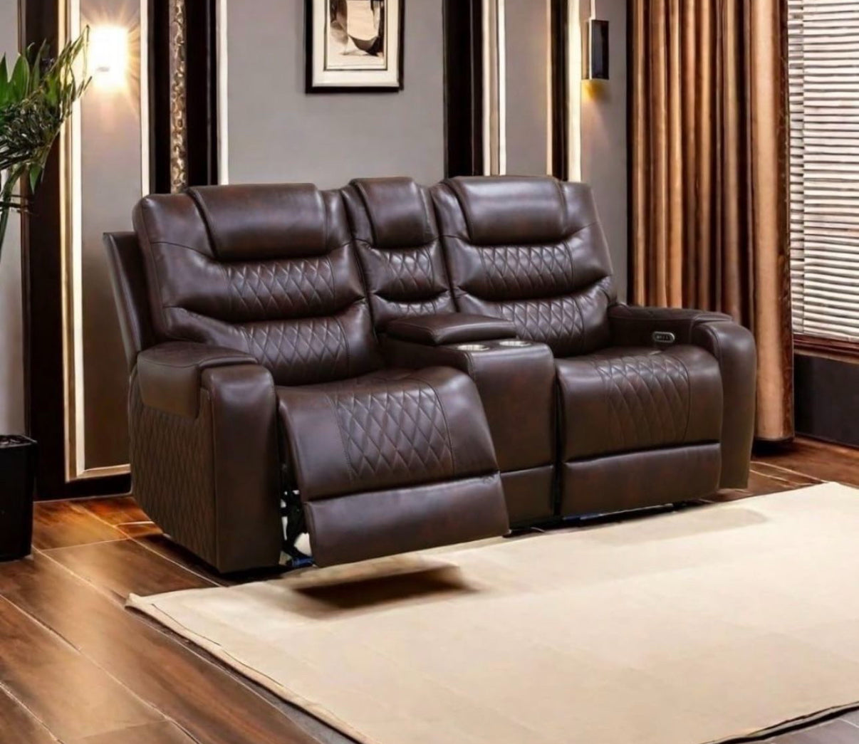 Brown Breathing Leather Power Reclining Couch Set - 3 Pieces