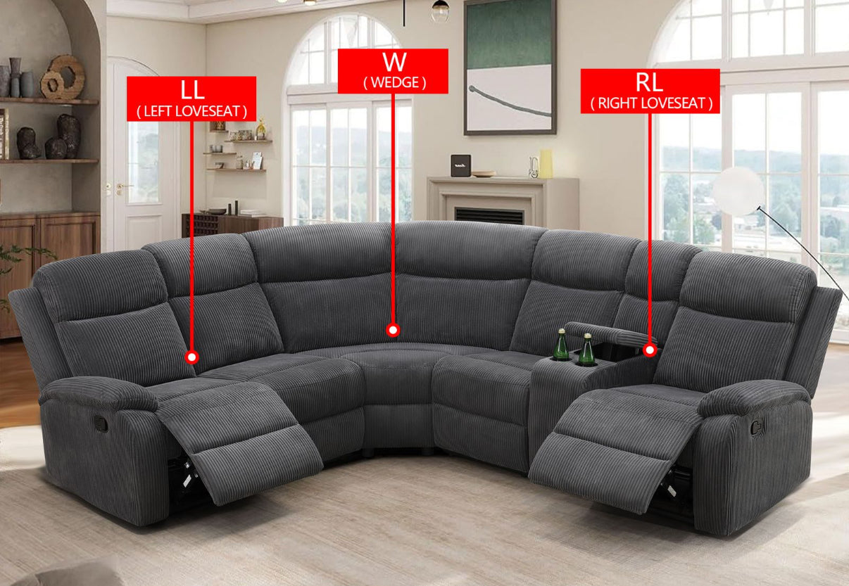 Gray Corduroy Fabric Sectional Couch