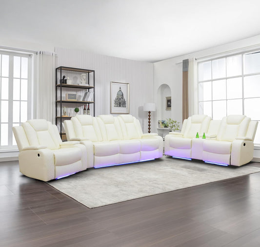 White Power Reclining Couch 3-Pc Set — Sofa • Loveseat • Chair