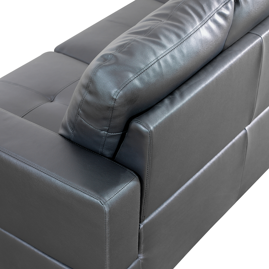 Black Faux Leather Sectional Couch With Ottoman