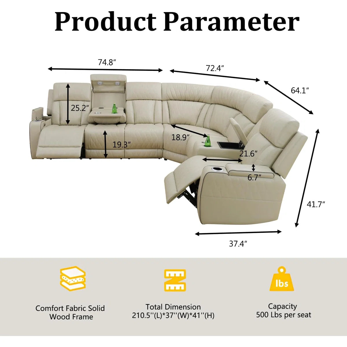 Beige Power Recliner Sectional Couch