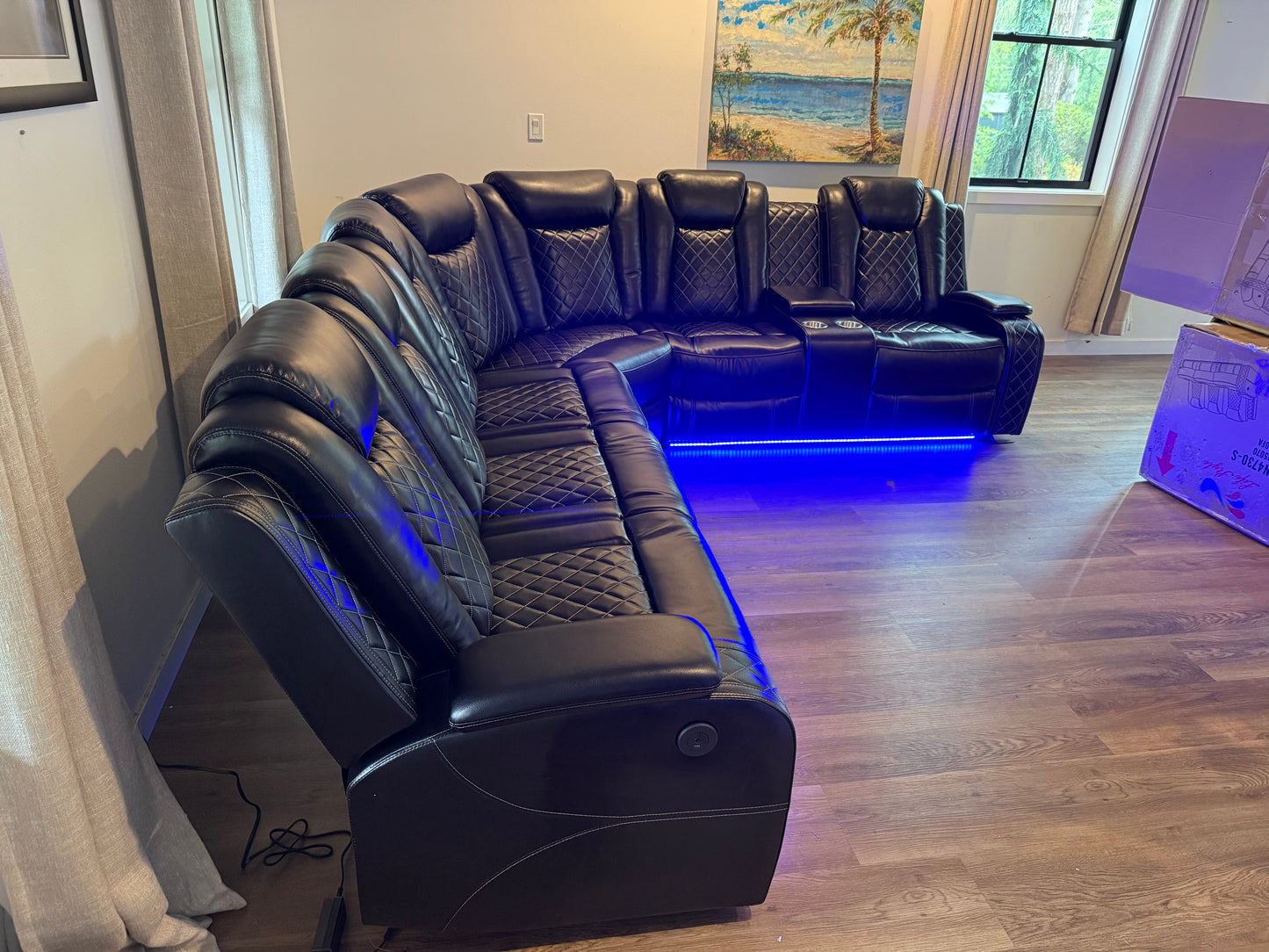 Black Breathing Leather Power Recliner Couch