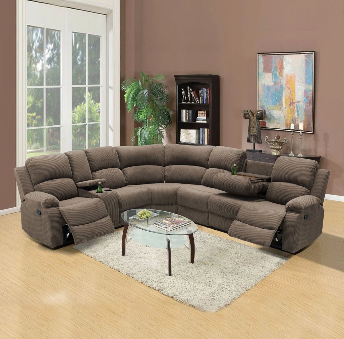 Recliner Sectional Sofa, 5 Seat L-Shaped Manual Reclining Sofa, 3 Piece Sofa Couch For Home Theater