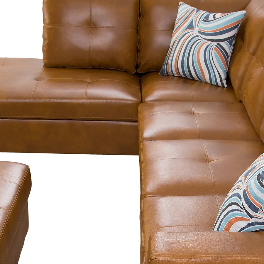Ginger Faux Leather Sectional Couch With Storage Ottoman