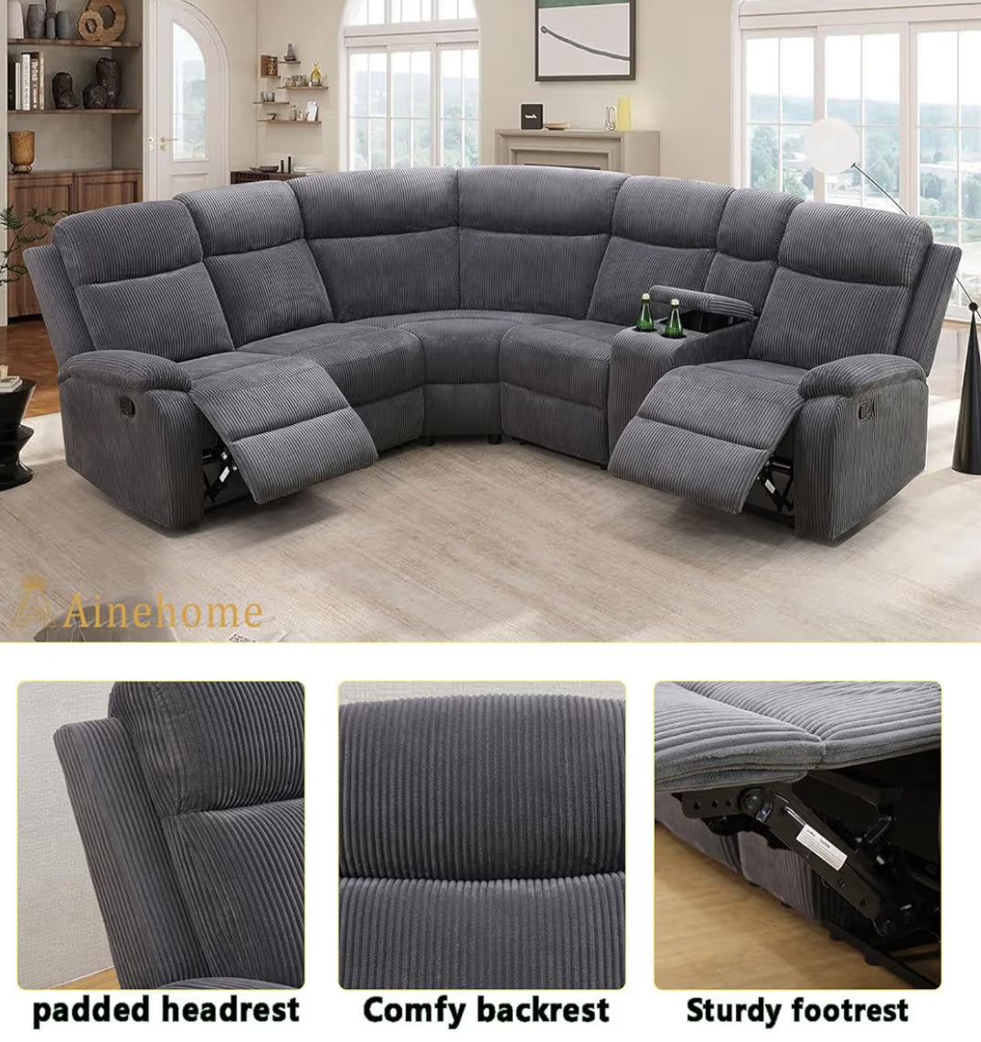 Gray Corduroy Fabric Sectional Couch