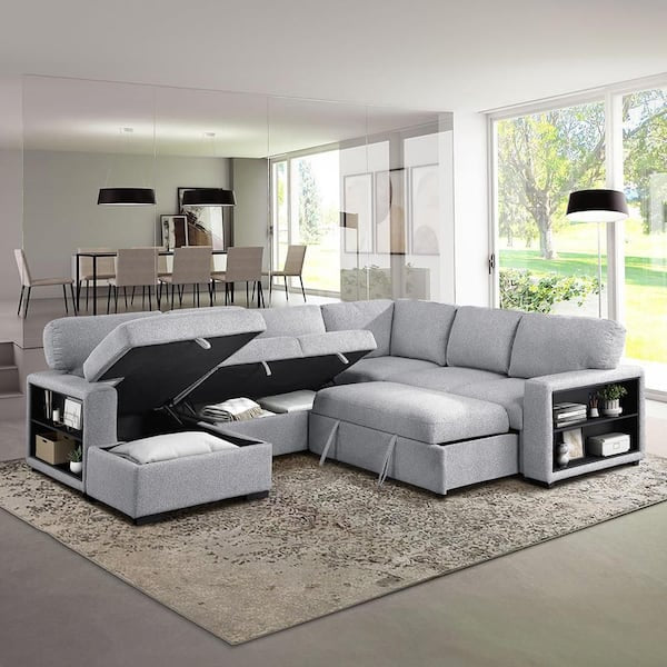 Gray Sectional Couch With Storage Space