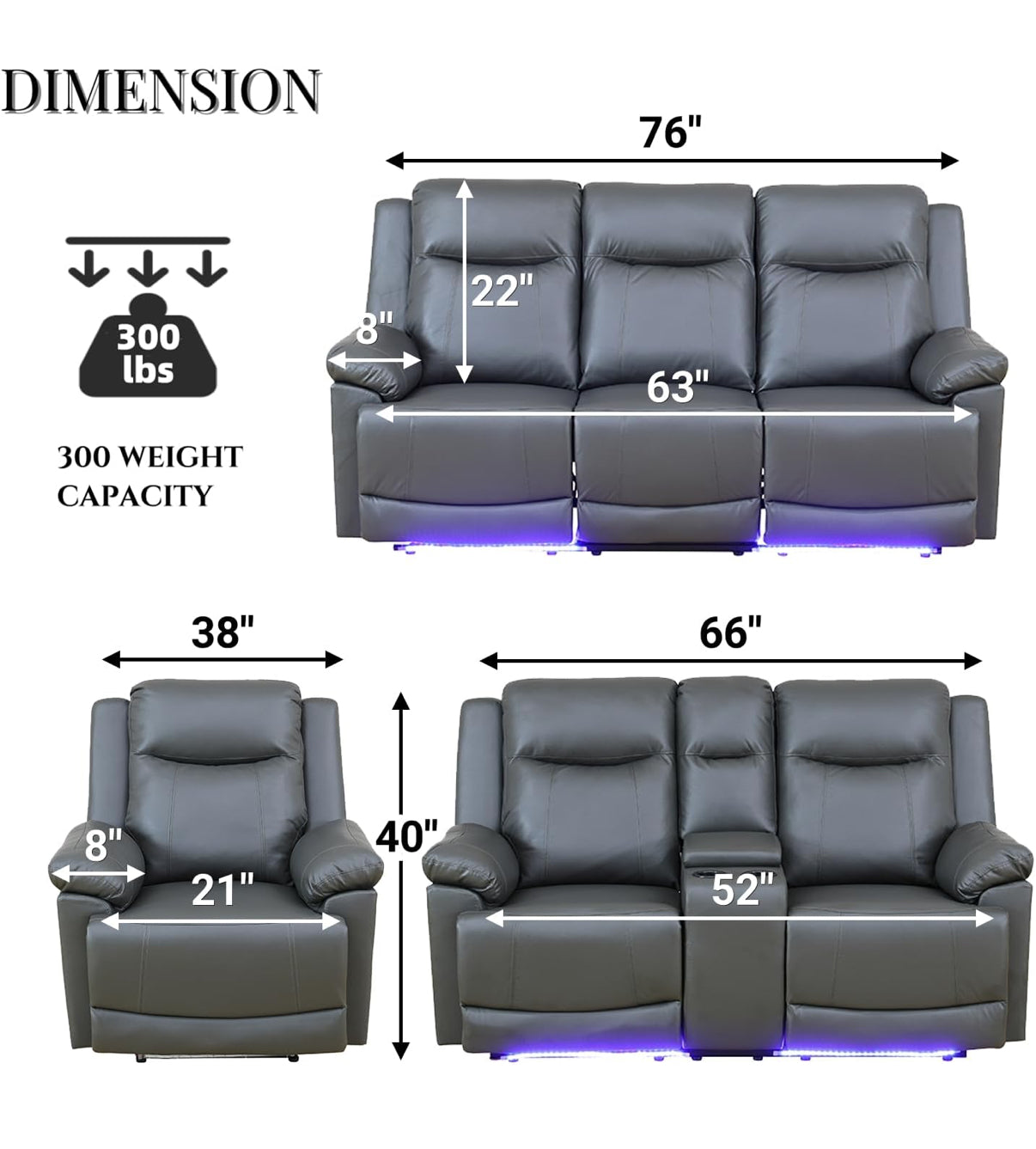 Gray Power Reclining Couch 3-Pc Set — Sofa • Loveseat • Chair