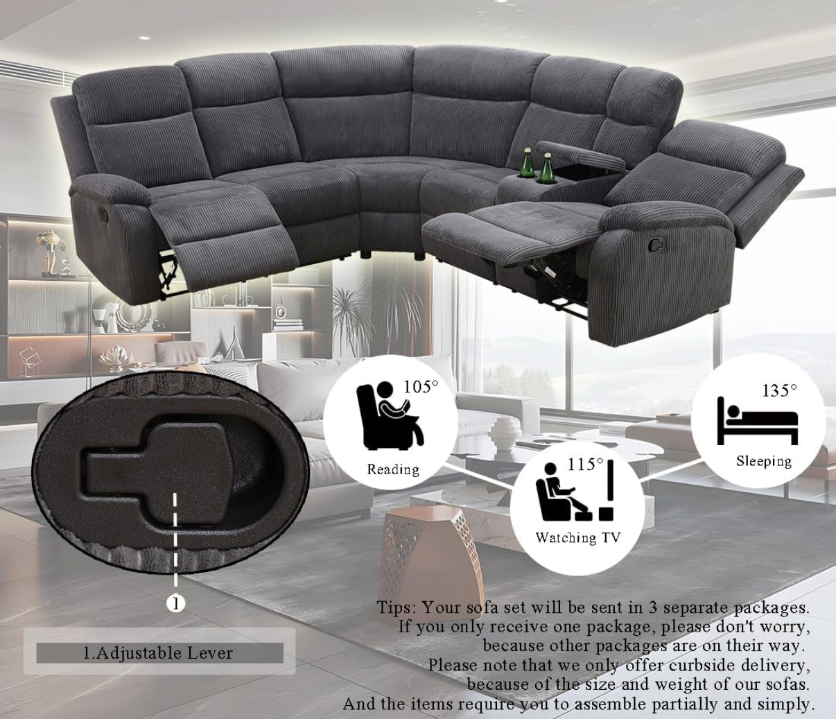 Gray Corduroy Fabric Sectional Couch