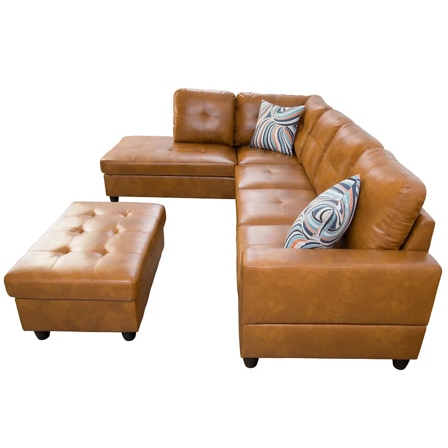 Ginger Faux Leather Sectional Couch With Storage Ottoman
