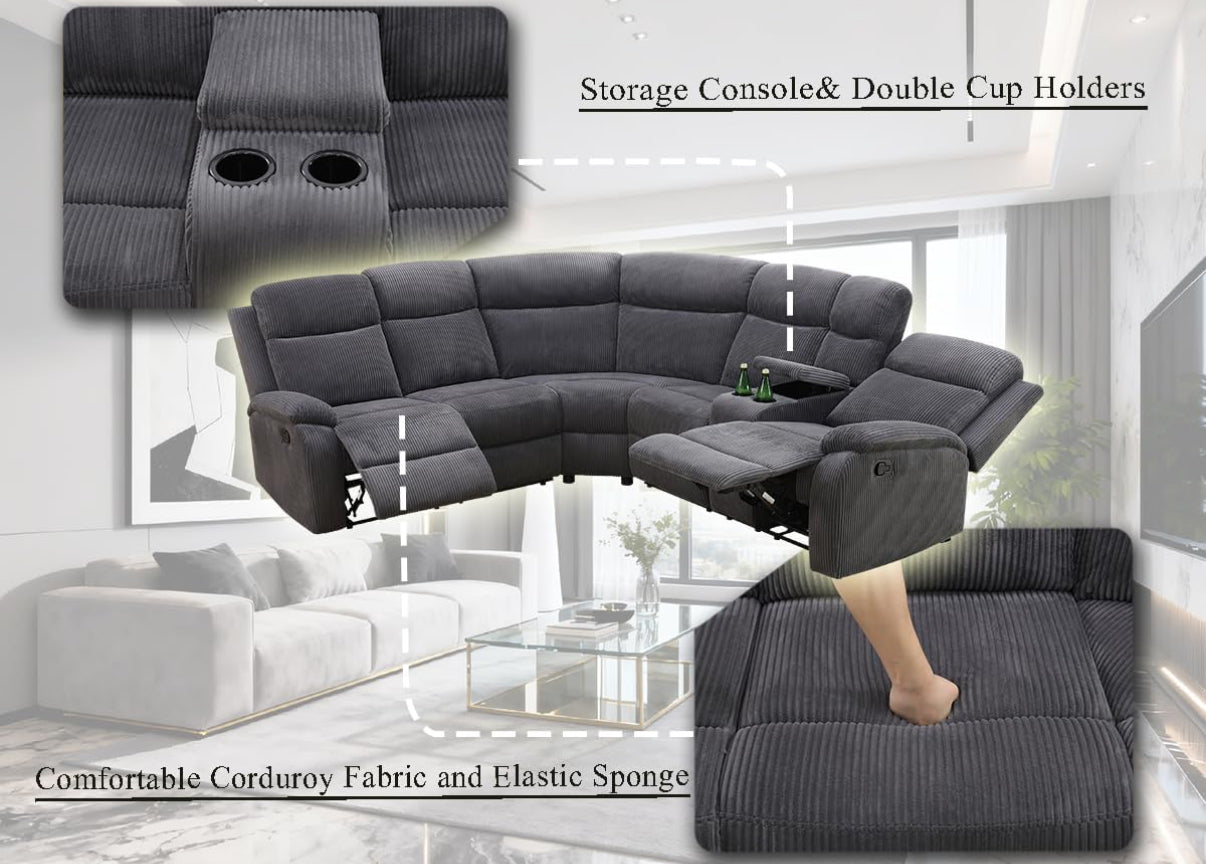 Gray Corduroy Fabric Sectional Couch