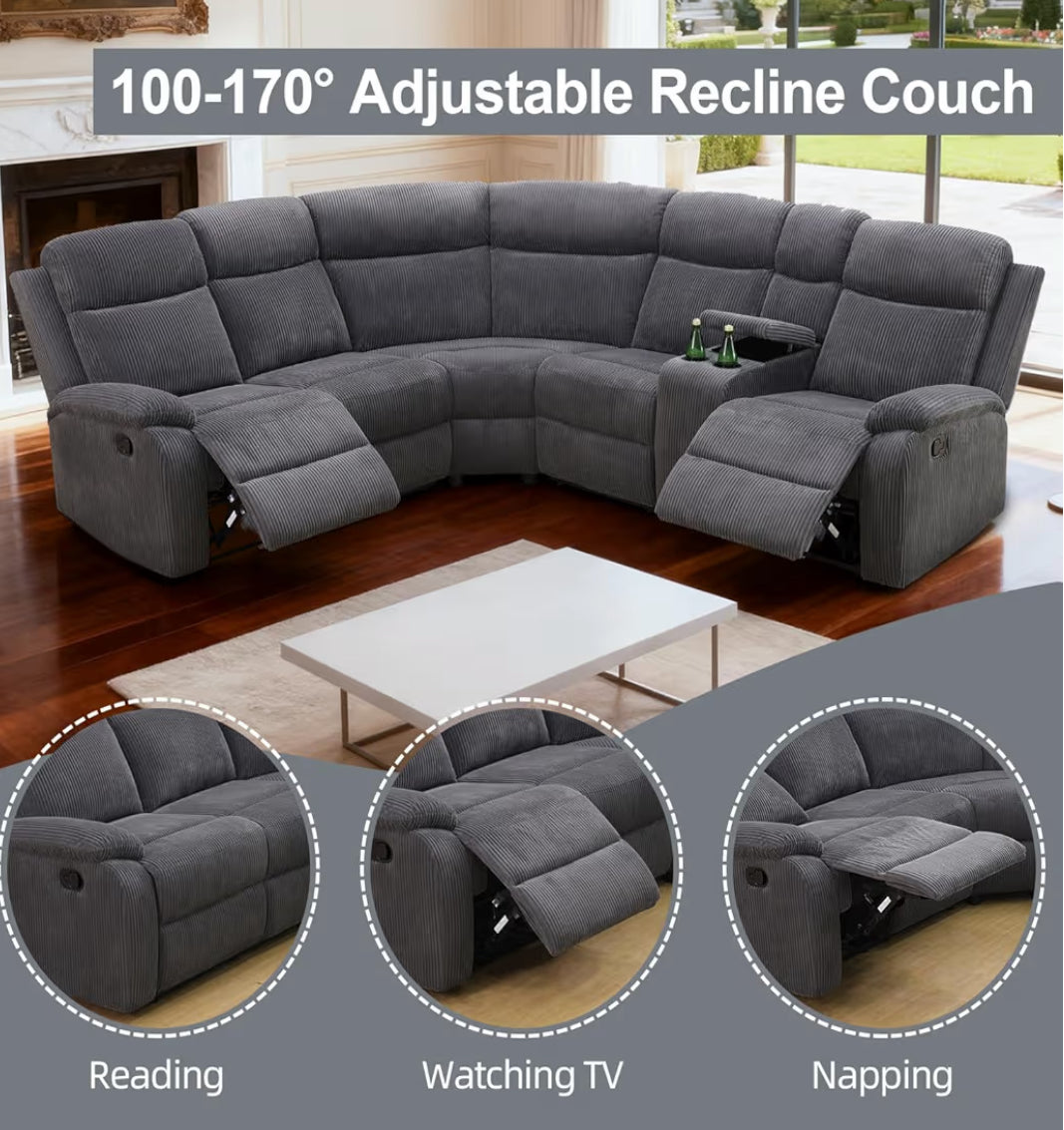 Gray Corduroy Fabric Sectional Couch